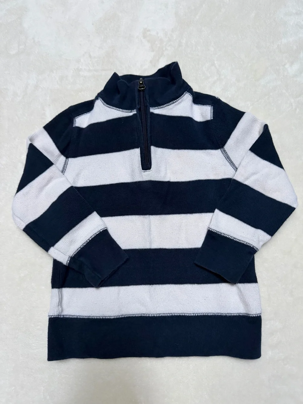 Old Navy Boy’s Navy and White Striped Half-Zip Sweater